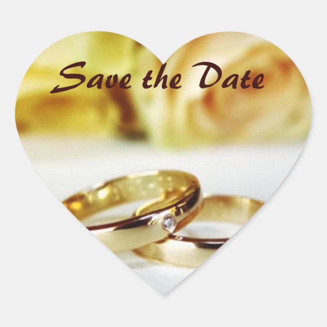 Save the Date/Wedding Rings Heart Sticker (Front)