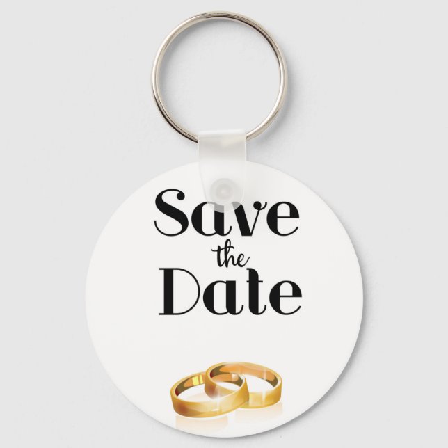 Save the Date Wedding Rings Keychain (Front)