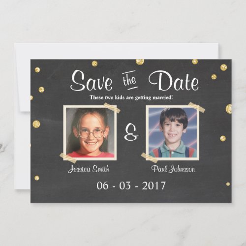 Save the date Wedding Rustic Chalkboard Gold Black Invitation