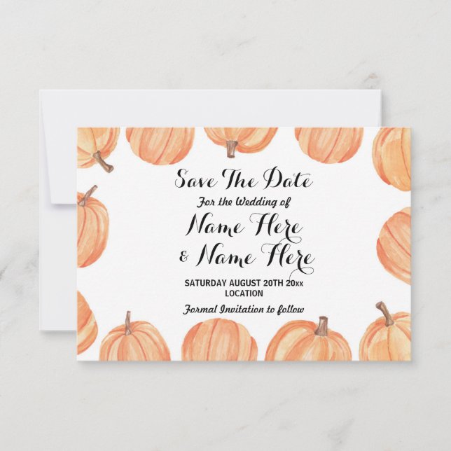 Save The Date Wedding Rustic Pumpkin Watercolor (Front)