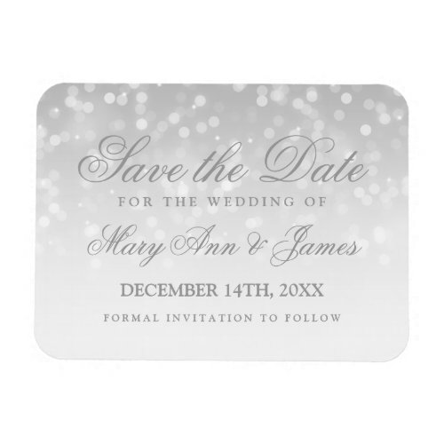 Save The Date Wedding Silver Bokeh Sparkle Lights Magnet