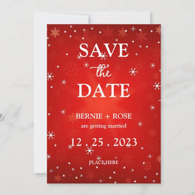 SAVE THE DATE WEDDING SNOWFLAKES RED INVITATION (Front)