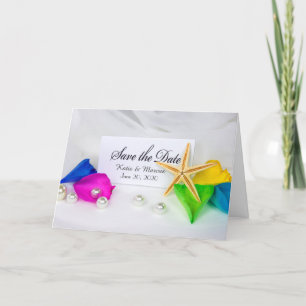 Save the Date-wedding starfish and pearls Announcement
