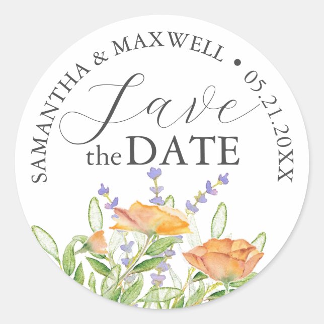 Save The Date Wedding Stickers Wildflowers (Front)