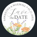 Save The Date Wedding Stickers Wildflowers<br><div class="desc">These botanical wedding stickers feature colorful wildflowers in shades of orange, purple and lavender with sprigs of greenery. The words "Save the Date" are set in trendy typography. Use the template fields to add your personalized text. A charming choice for wildflower garden wedding themes and to use as envelope seals....</div>