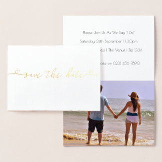 Save The Date Wedding Typography With Heart Detail Foil Card