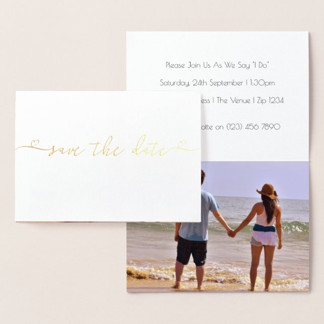 Save The Date Wedding Typography With Heart Detail Foil Card (Display)