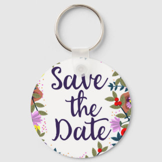 Save The Date Wedding Vintage Floral Reef Keychain