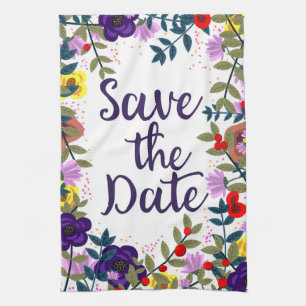 Save The Date Wedding Vintage Floral Reef Kitchen Towel