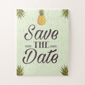 Save The Date Wedding Vintage Pineapples Jigsaw Puzzle