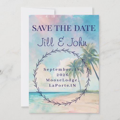 Save The Date Wedding Watercolor Beach Invitation