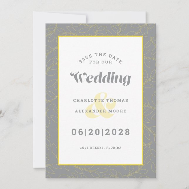 Save The Date Wedding | Yellow Gray Modern Pattern (Front)