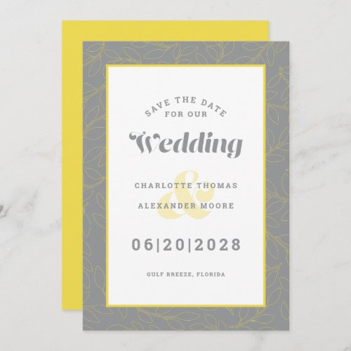 Save The Date Wedding  Yellow Gray Modern Pattern
