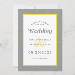 Save The Date Wedding Yellow Gray Modern Pattern