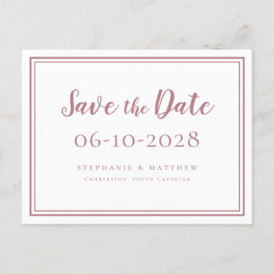 Save The Date Weddings Dusty Rose Simple Modern Announcement Postcard
