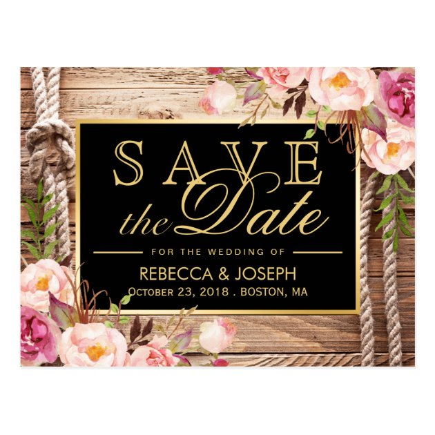 Save The Date Western Rustic Country Wood Floral Postcard