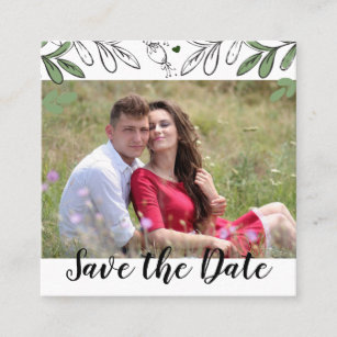 Save the Date Whimsical Hand Drawn Botanical Annou Square Business Card