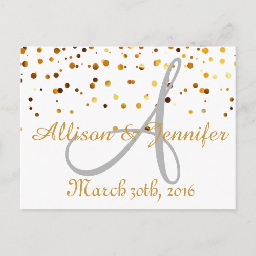 Save the date White and Gold Glitter Faux Foil Announcement Postcard