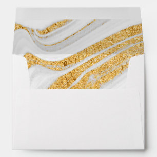 Save The Date White and Gold Marble Envelope