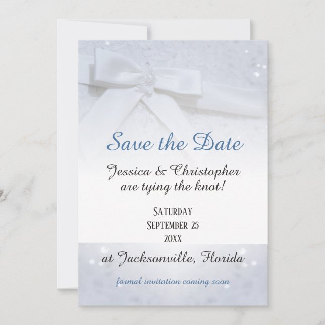 Save The Date White Bows | Tie The Knot Wedding Invitation (Front)
