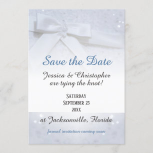 Save The Date White Bows   Tie The Knot Wedding Invitation