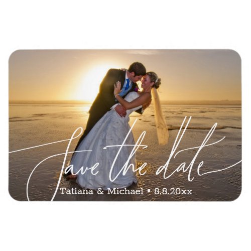 save the date white chic typography wedding photo magnet