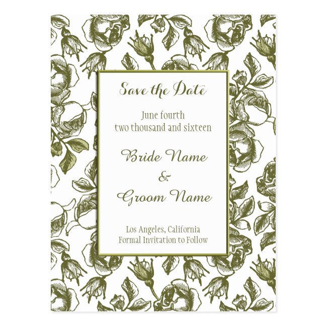 Save the Date White Faux Gold Roses Postcard