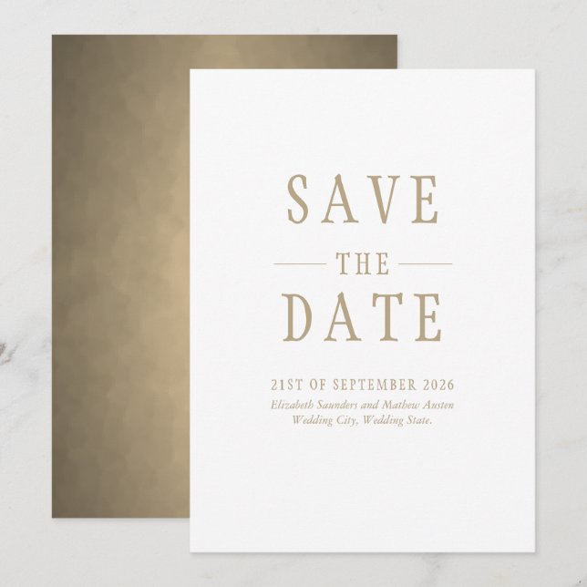 Save the Date White Gold Simple Invitation (Front/Back)