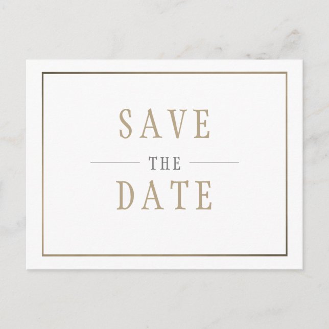 Save the Date White Gold Simple Wedding Invitation Postcard (Front)