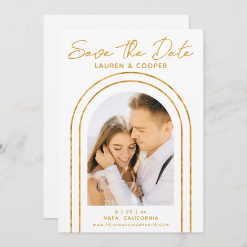 Save The Date White Gold Stylish Art Deco Wedding