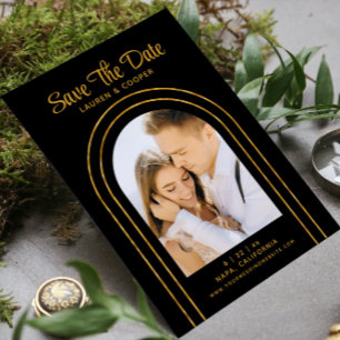 Save The Date White Gold Stylish Art Deco Wedding