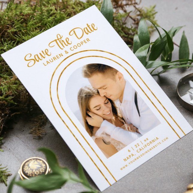 Save The Date White Gold Stylish Art Deco Wedding (Creator Uploaded)