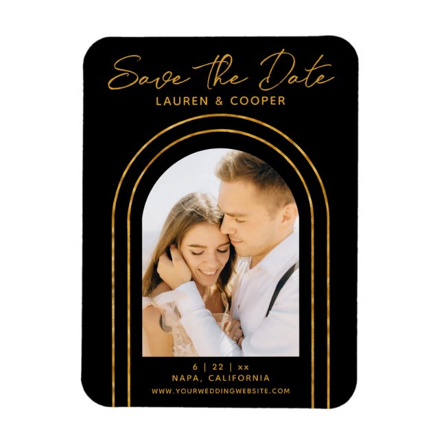 Save The Date White Gold Stylish Art Deco Wedding Magnet (Vertical)