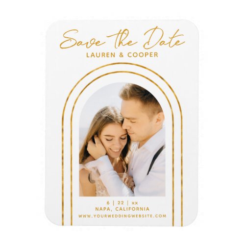 Save The Date White Gold Stylish Art Deco Wedding Magnet