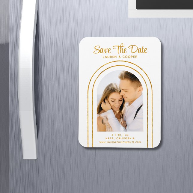 Save The Date White Gold Stylish Art Deco Wedding Magnet (Creator Uploaded)