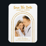 Save The Date White Gold Stylish Art Deco Wedding Magnet<br><div class="desc">Save The Date White Gold Stylish Script Art Deco Wedding Magnets features your favorite photo inside a golden arch on a white background. Personalize with your text by editing the text in the text boxes provided. Designed for you by ©Evco Studio www.zazzle.com/store/evcostudio</div>