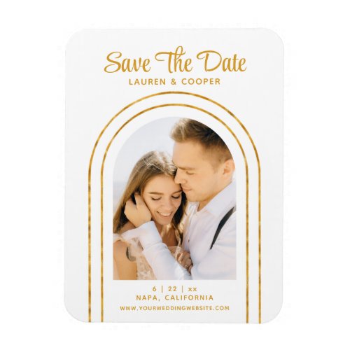 Save The Date White Gold Stylish Art Deco Wedding Magnet