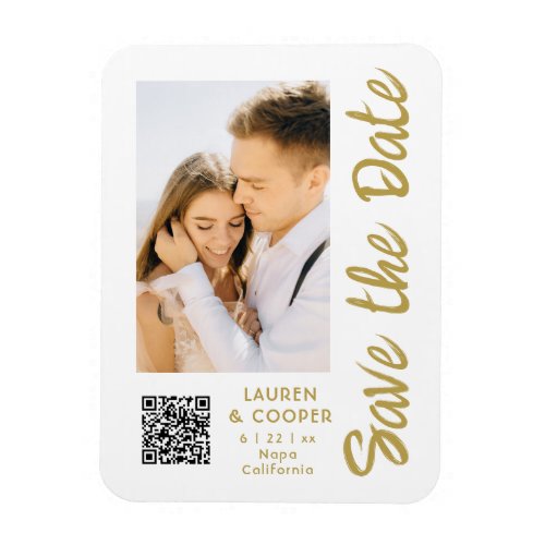 Save The Date White Gold Stylish Modern Weddin Magnet