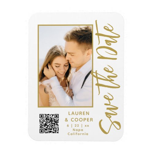 Save The Date White Gold Stylish Modern Wedding Magnet