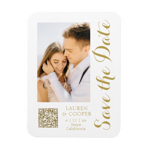 Save The Date White Gold Stylish Modern Wedding Magnet