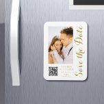 Save The Date White Gold Stylish Modern Wedding Magnet<br><div class="desc">Save The Date White Gold Stylish Script Modern Wedding Magnets features a white background with your custom photo. Personalize with your text by editing the text in the text boxes provided and add your website URL for your custom QR code. Designed for you by ©Evco Studio www.zazzle.com/store/evcostudio</div>