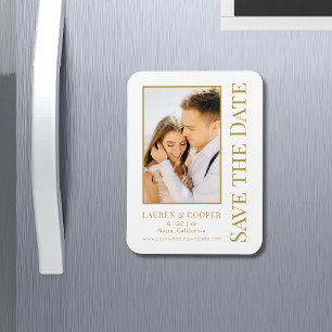 Save The Date White Gold Stylish Modern Wedding Magnet
