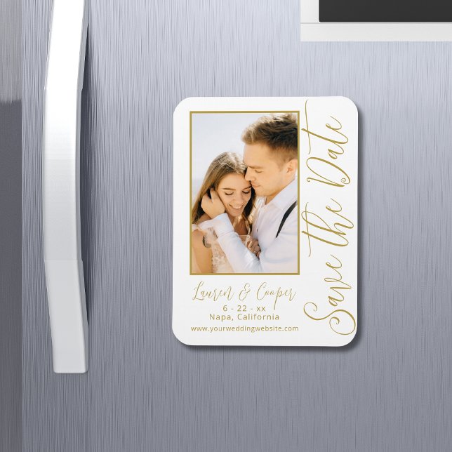 Save The Date White Gold Stylish Modern Wedding Magnet (Creator Uploaded)