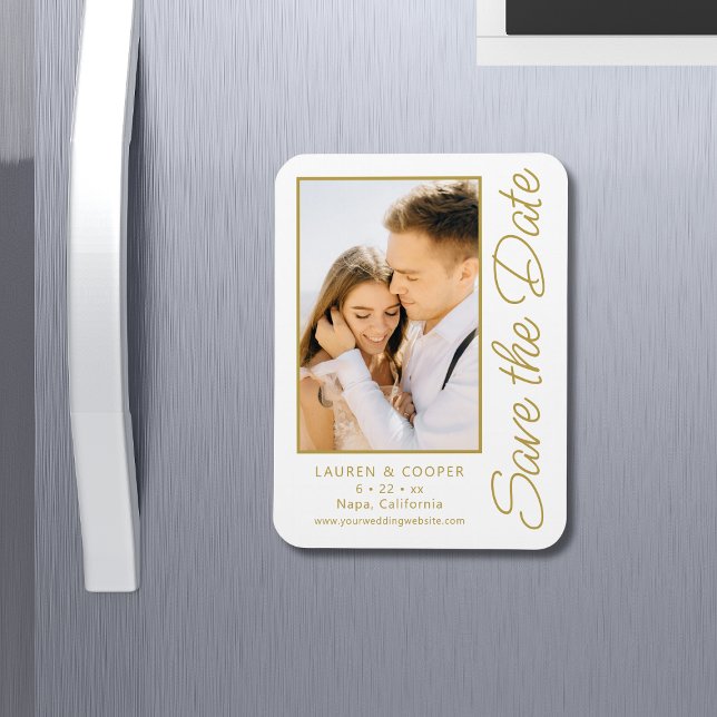 Save The Date White Gold Stylish Modern Wedding Magnet (Creator Uploaded)