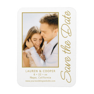 Save The Date White Gold Stylish Modern Wedding Magnet