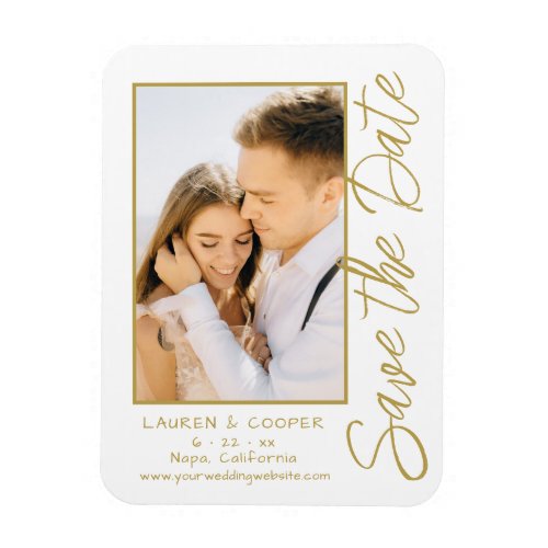 Save The Date White Gold Stylish Modern Wedding Magnet