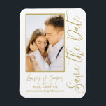 Save The Date White Gold Stylish Modern Wedding Magnet<br><div class="desc">Save The Date White Gold Stylish Script Modern Wedding Magnets features a white background with your custom photo. Personalize with your text by editing the text in the text boxes provided. Designed for you by ©Evco Studio www.zazzle.com/store/evcostudio</div>