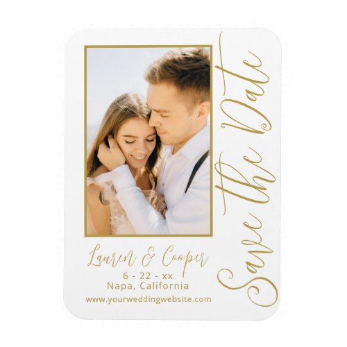 Save The Date White Gold Stylish Modern Wedding Magnet