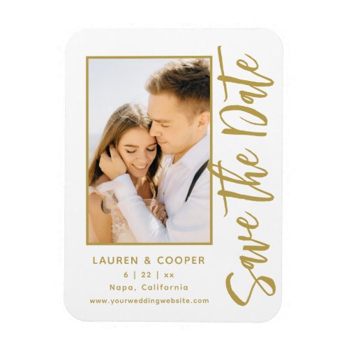 Save The Date White Gold Stylish Modern Wedding Magnet