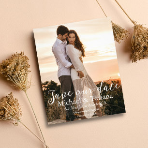 save the date white handwriting wedding photo flyer